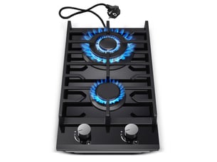 Plaque de cuisson gaz 2 feux, plaque gaz encastrable 30 cm en verre trempé noir, brûleur wok, 5200 w, gaz naturel ou propane