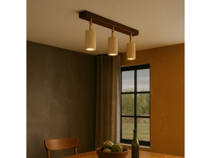  Luminaire design 3 spots orientables en travertin et effet bois iris  - Conforama B