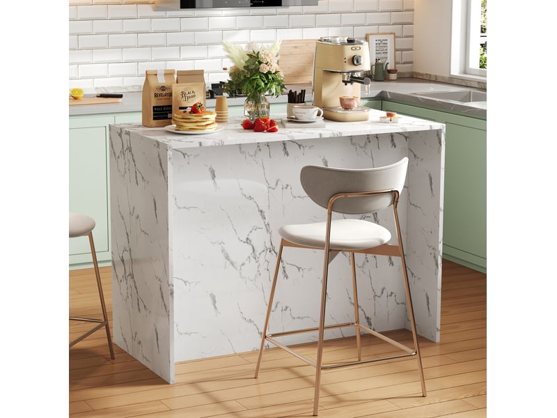 Îlot de cuisine 120 x 60 x 90,5 cm, bar intégré 26 cm, 3 tiroirs, 3 portes à tablettes réglables, mdf, blanc - Conforama R