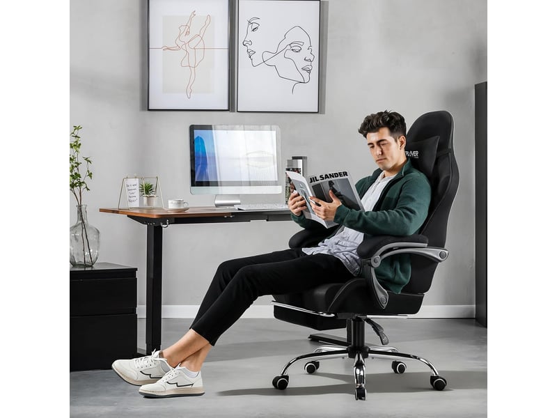  Gtplayer chaise de jeu ergonomique avec repose-pieds, réglable en hauteur - tissu noir GT800A-BLK-FA - Conforama B