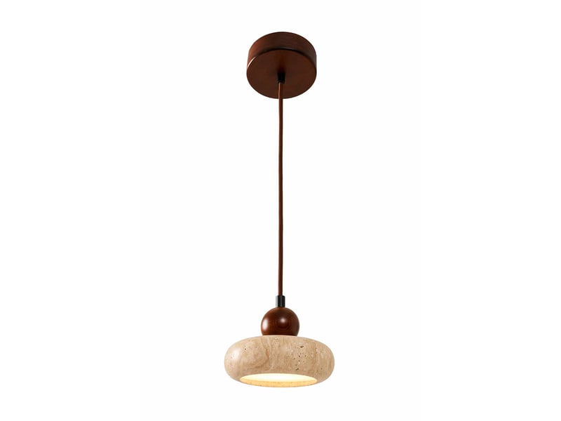  Suspension design ronde en travertin et bois effet noyer iris  - Conforama A