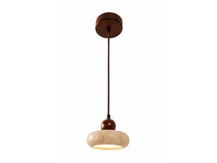 Suspension design ronde en travertin et bois effet noyer iris