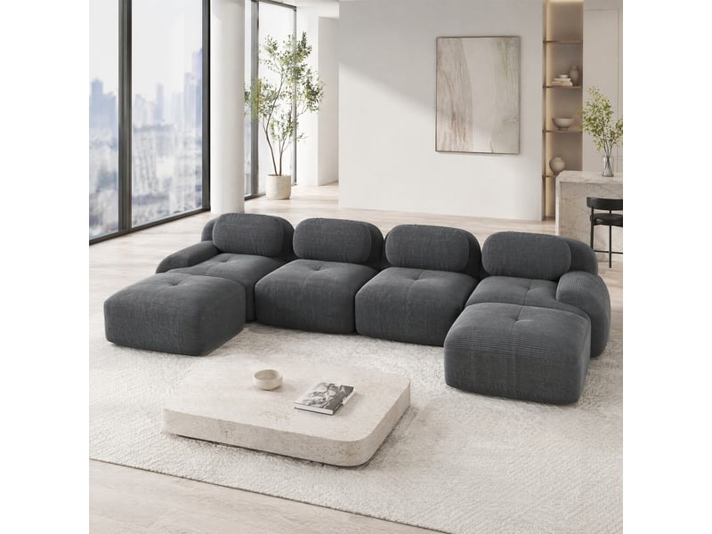  Canapé d'angle modulable en u modenvie 4 places 388 x 178 cm velours côtelé gris sans montage  - Conforama E