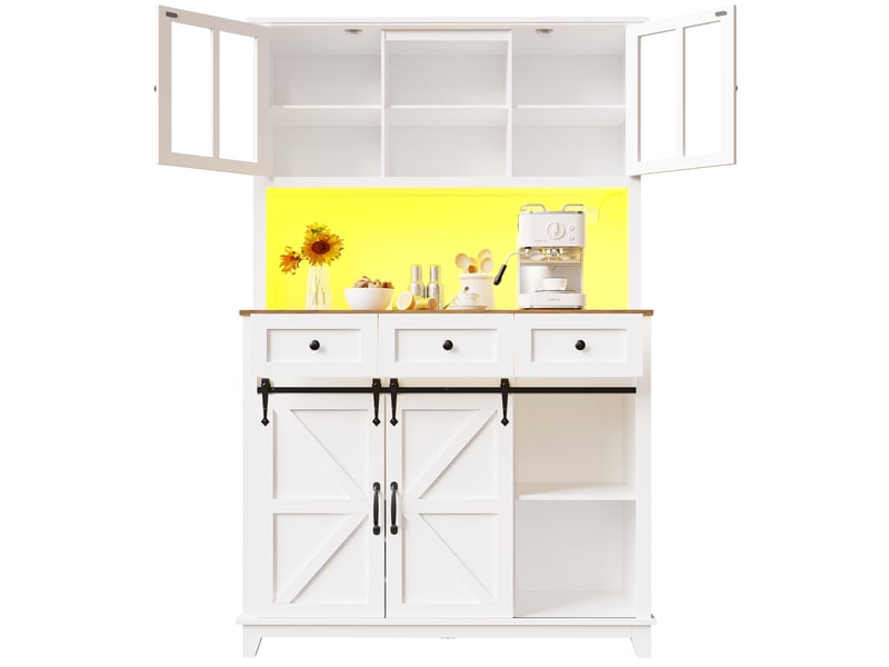  Buffet blanc 105x38x180 cm led – étagères ajustables, meuble salon et salle à manger  - Conforama A