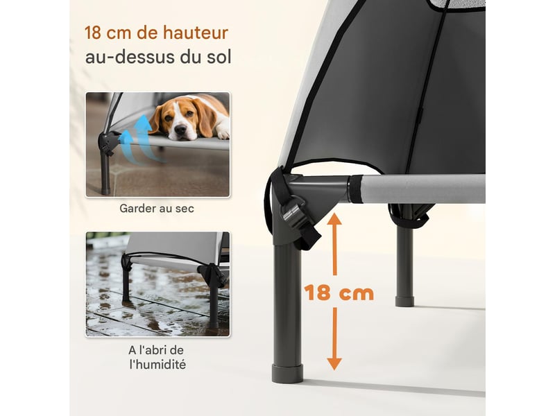  Transat surélevé avec toit amovible en textilène et acier gris clair 91 x 76 x 90 cm  - Conforama E