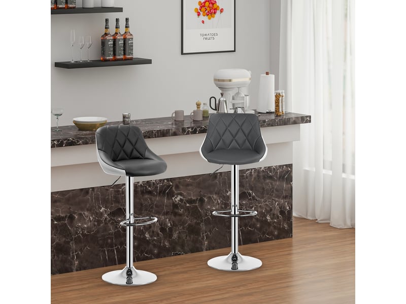 Lot de 2 tabouret de bar en similicuir-siège bien rembourré-hauteur réglable-35x38x106 cm-gris blanc  - Conforama C