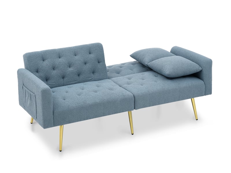  Canapé convertible 2 places 177x78x74 cm bleu, tissu bouclette, dossier réglable 3 positions moderne  - Conforama D