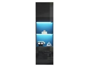 Vitrine colonne LED 45x35x160 cm avec éclairage RGB connecté, portes vitrées et rangement, meuble vitrine haute Noir