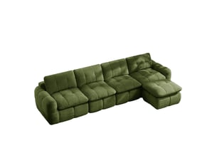 Canapé d'angle modulable 4 places sans cadre avec ottoman, assises larges et profondes en chenille verte
