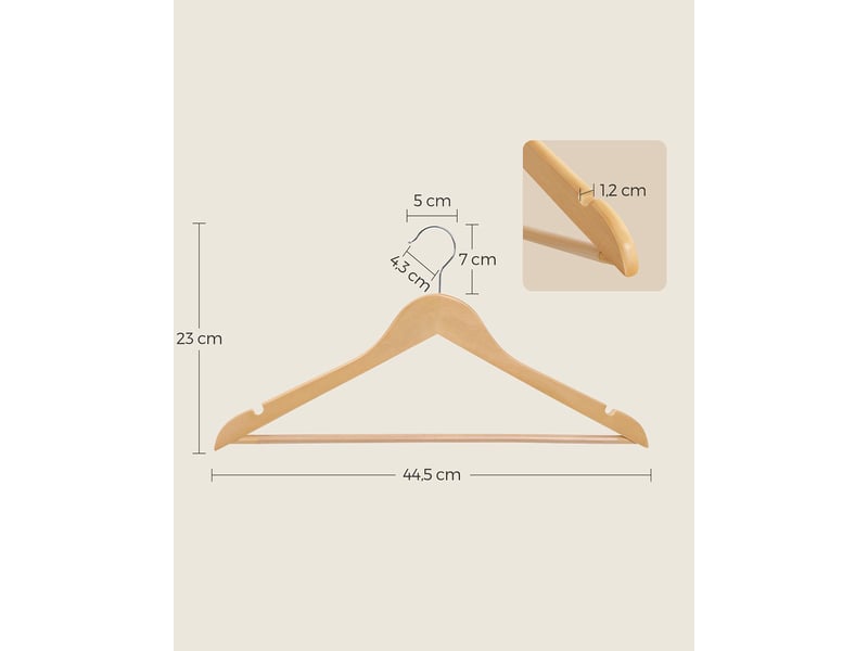  Cintres en bois d'érable lot de 10 barre antiglisse encoches conception ergonomique longueur 445 cm crochet rotatif couleur de bois 12_0005051  - Conforama B