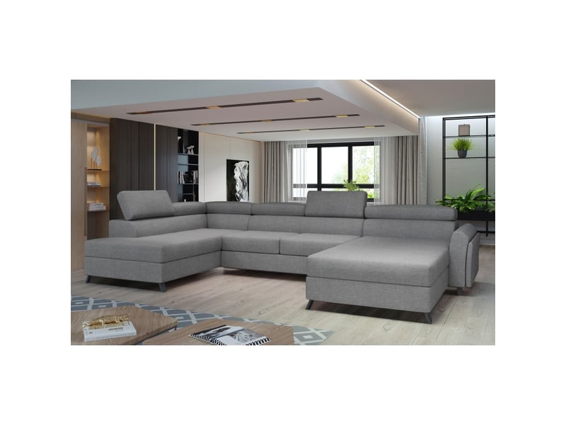 Canapé panoramique gris 5 places angle gauche ressorts ondulés clotis - Conforama A