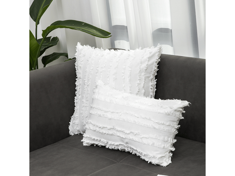  Lot de 2 housses de coussin 30 x 50 cm lin boho décorative taie d'oreiller tassels design housse d'oreiller carré pour canapé chambre canapé maison décor, blanc  - Conforama C