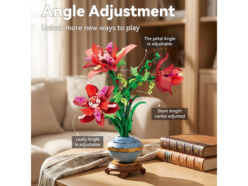  505 pièces iris rouge en pot à construire, set de blocs de construction fleurs, décoration maison et bureau, cadeau  - Conforama D