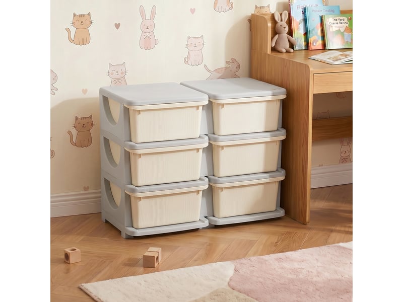 Commode à 6 tiroirs pour enfants de 3 à 6 ans, bords arrondis, en polypropylène blanc crème, 75 x 37 x 56,5 cm - Conforama D