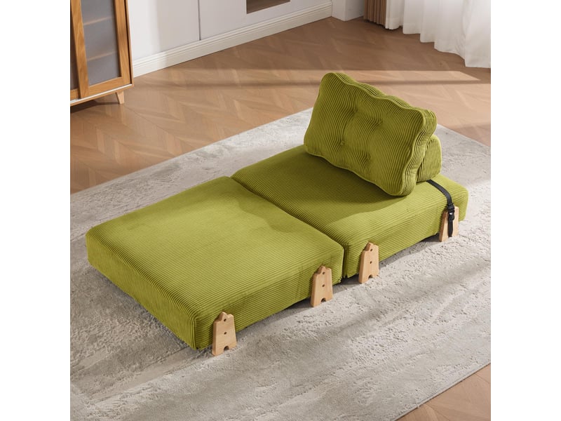  Fauteuil convertible 1 place - 90x86x84cm - chauffeuse pliable en lit d'appoint tissu velours côtelé et bois - vert  - Conforama C