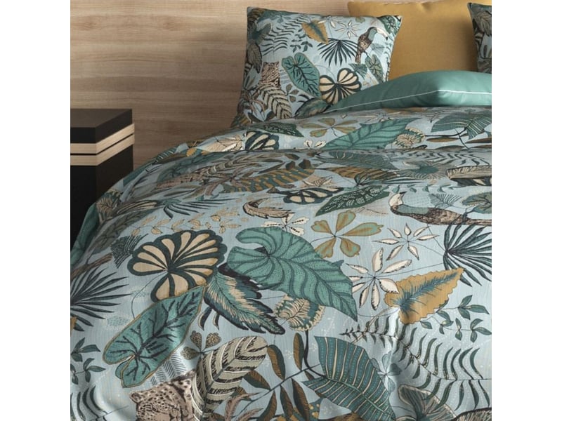  Parure housse de couette 260x240cm + 2 taies motif exotique bleu et vert 100% coton - yucatan YUCATAN - Conforama D