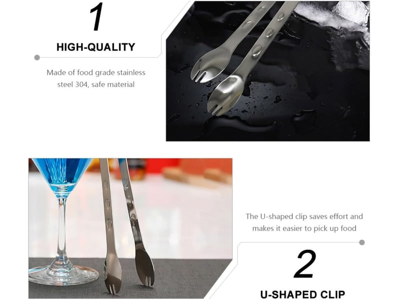 Lot de 2 pinces à glaçons et aliments en acier inoxydable 304 argenté et doré résistantes à la chaleur pour cocktails buffet barbecue et service NO Commercial reference - Conforama D