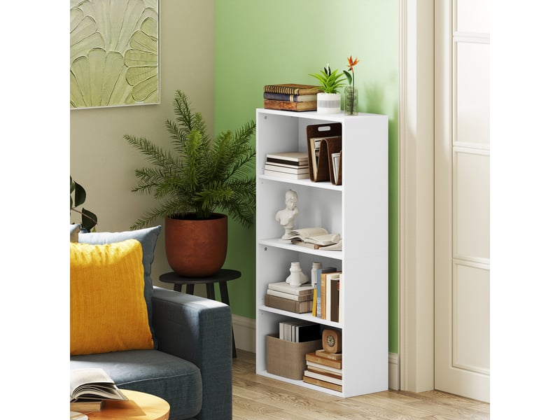  Bibliothèque à 4 niveaux avec 2 étagères modulables, en bois, 60 x 24 x 115,5 cm, blanche  - Conforama C