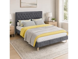 Lit adulte 140 x 200 cm, sans matelas, velours gris, doté de tête de lit moelleuse et sommier, lit 2 places