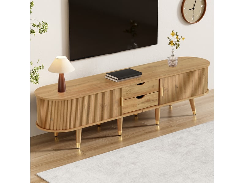  Meuble tv 175 x 38 x 45 cm avec portes coulissantes, rangements et finition bois  - Conforama E