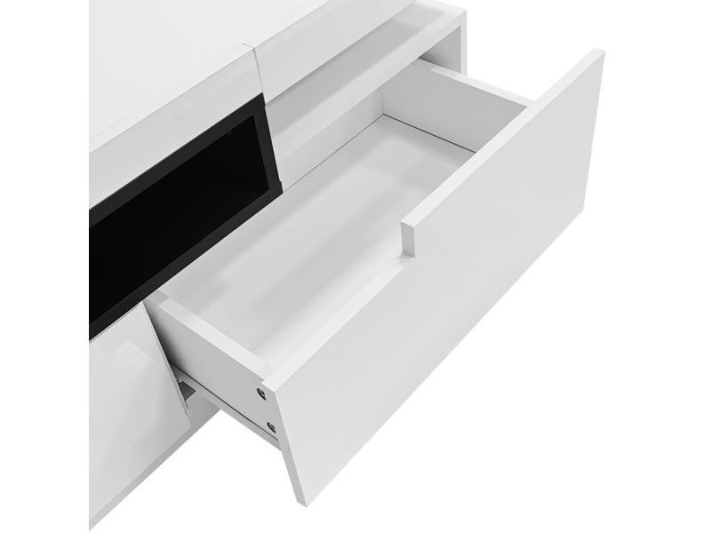  Meuble tv contemporain blanc laqué 160x39x42 cm – led 16 couleurs – 3 tiroirs – support tv jusqu'à 70 pouces  - Conforama E