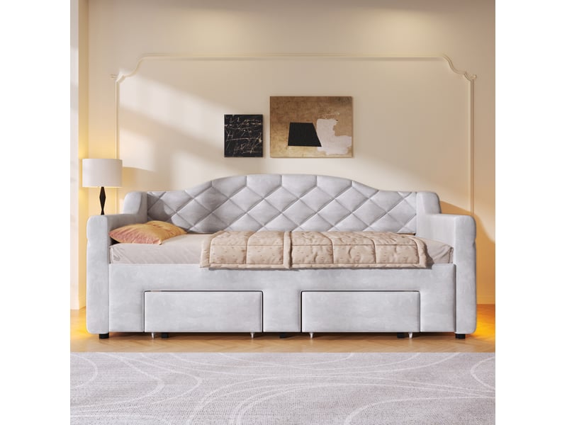  Modenvie lit gigogne 90x200 cm - extensible 180x200, 2 tiroirs, led 7 couleurs - usage quotidien - gris  - Conforama D