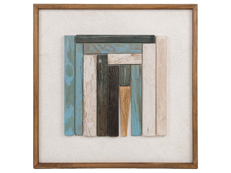 Tableau en bois recyclé fait main relief bleu et blanc 62x4x62 cm h  - Conforama B