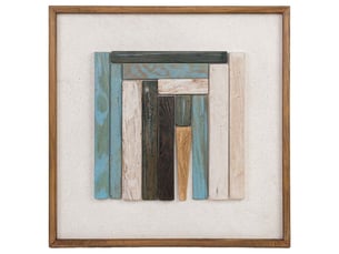 Tableau en bois recyclé fait main relief bleu et blanc 62x4x62 cm h