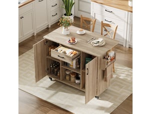 Desserte de cuisine 120x43,5x92,9 cm, sur roulettes, plateau rabattable, tiroir et placards, mdf, couleur chêne sonoma
