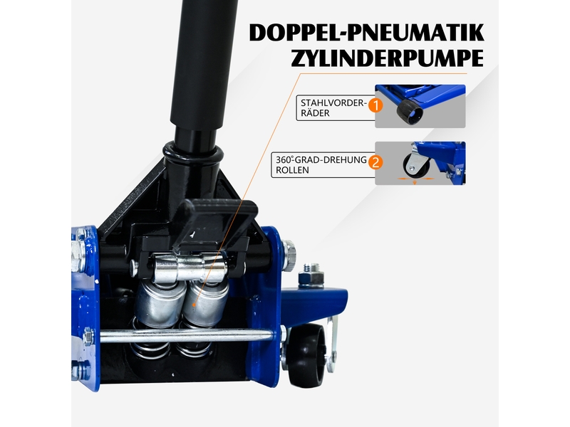  Cric hydraulique - capacité 3 tonnes - pompes doubles - rotation 360° - structure aluminium et acier - poids 28.5 kg 67x33x50.8cm - Conforama E