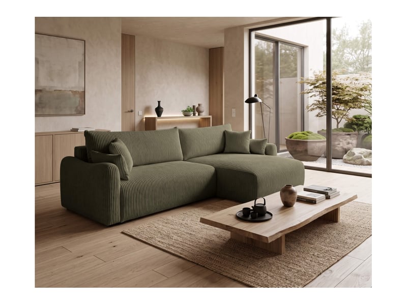  Apoline - canapé d'angle réversible convertible 4 places avec coffre en velours côtelé  - Conforama B