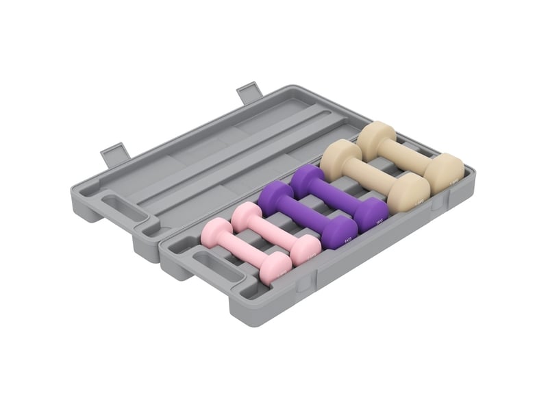  Set de 6 haltères avec valise 43 x 18 x 7,5 cm, rose, acier revêtu, entraînement musculaire  - Conforama A