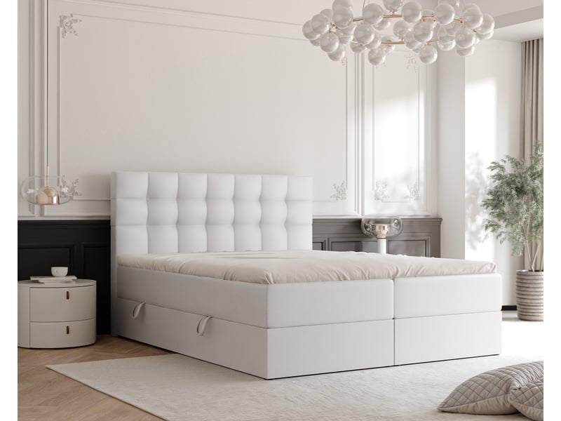  Lit adulte grand - 180x200 cm - matelas ressorts + surmatelas - coffre de rangement - éco-cuir résistant blanc GRAND - Conforama D