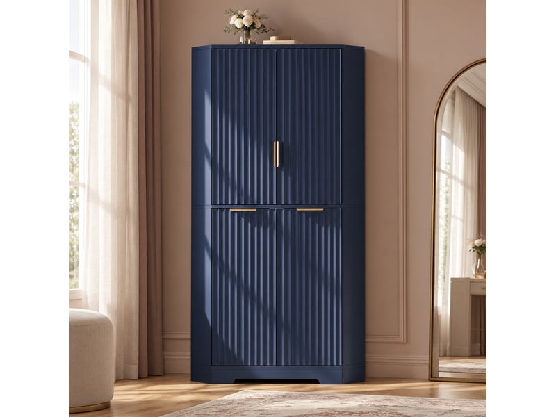  Meuble d'angle avec 4 portes et étagères réglables, rangement fermé pour cuisine et salon, en mdf, 60×60×172 cm, bleu  - Conforama B