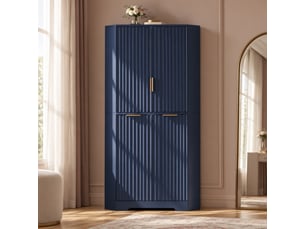 Meuble d'angle avec 4 portes et étagères réglables, rangement fermé pour cuisine et salon, en mdf, 60×60×172 cm, bleu