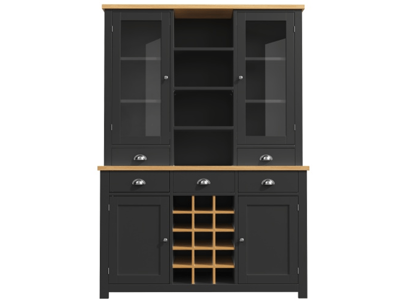  Armoire multi-usages noir, anti-bascule, pour cuisinesalon, porte vitrée, poignées métal, fermeture douce, rangement vin amovible.  - Conforama A