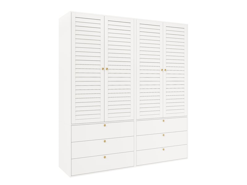  Armoire 4 portes 180x50x200 cm, portes à lamelles, 6 tiroirs, panneau de particules blanc vêtements et dressing, déco  - Conforama A