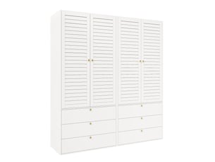 Armoire 4 portes 180x50x200 cm, portes à lamelles, 6 tiroirs, panneau de particules blanc vêtements et dressing, déco