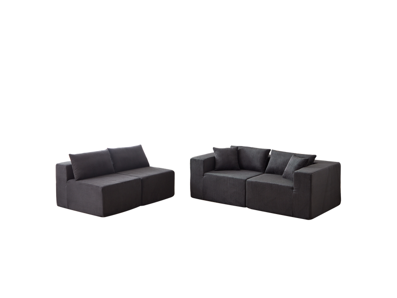  Canapé d’angle modulable l 4 pièces en velours côtelé, canapé de sol convertible compressé  - Conforama E