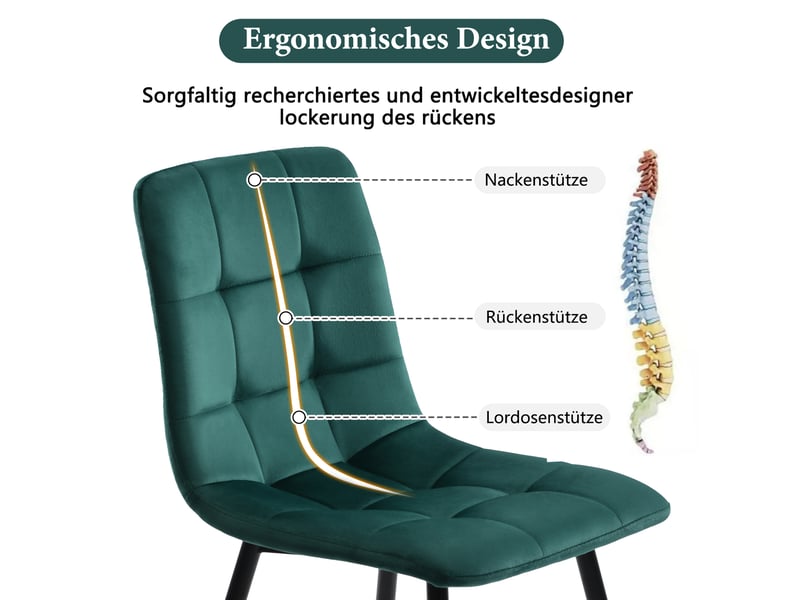  Ensemble table à manger avec 4 chaises, table à manger rectangulaire de 117 cm, plateau effet marbre et velours vert foncé  - Conforama W