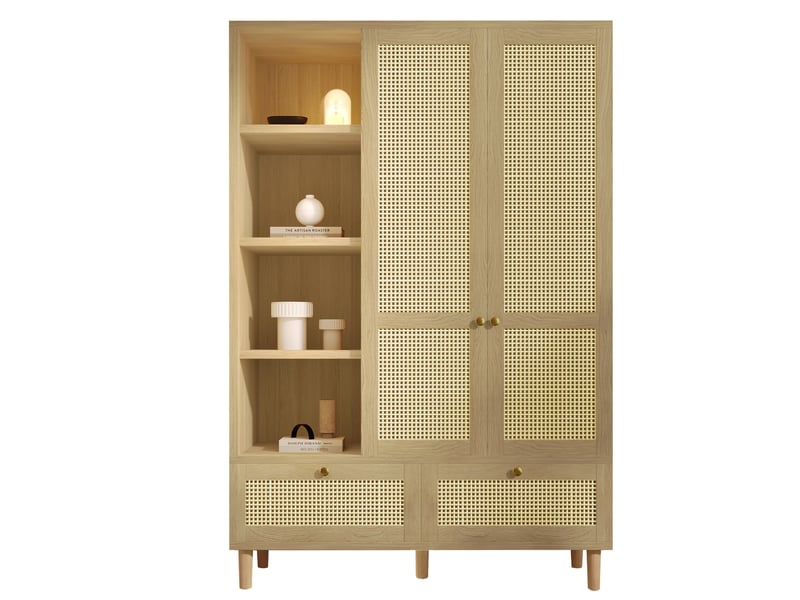  Armoire 2 portes 120 × 50 × 180 cm, penderie, étagères et rotin, chêne IKSETERA TRADING LTD - Conforama A