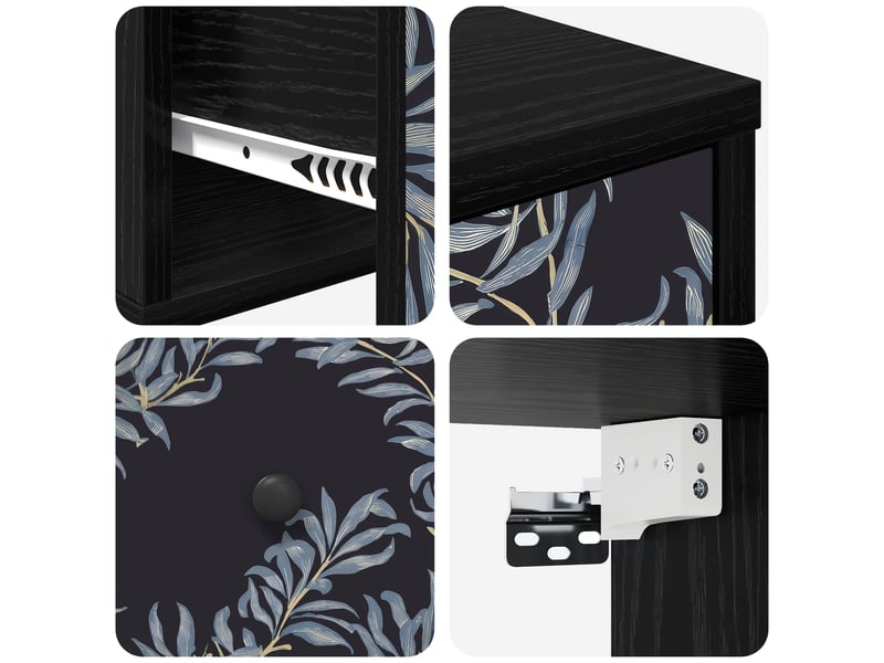  Table de chevet - cabinet de chevet - table de nuit mural dokkum chêne noir 36 x 33 x 25 cm  - Conforama E