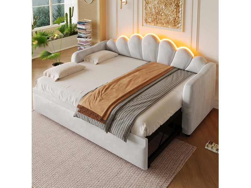 Lit adulte 90x200 couchage led velours gris cadre mdf double niveau pour chambre homvra - Conforama B