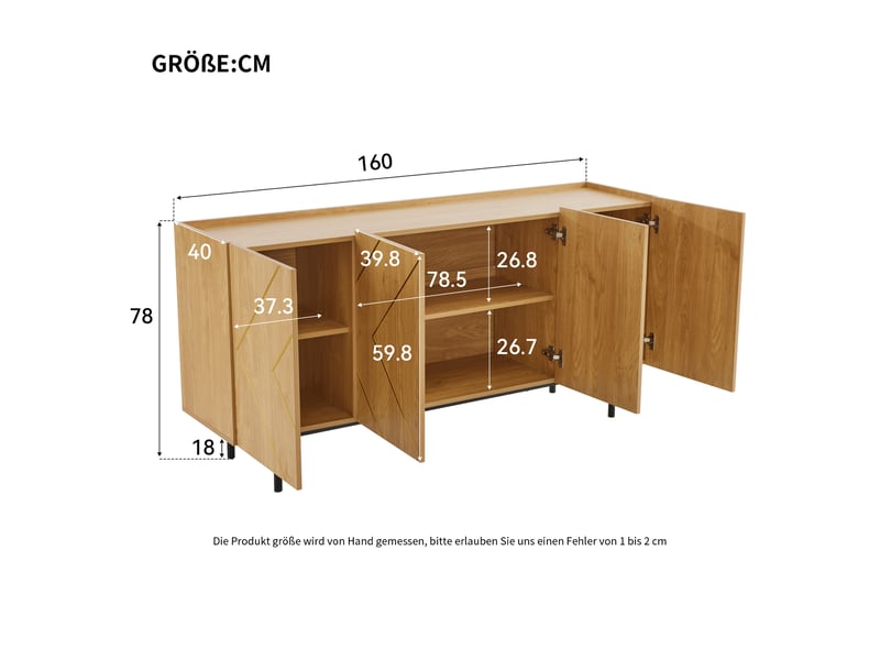 Buffet 4 portes bois naturel avec incrustations métal 160 cm - Conforama C