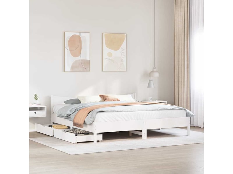 Lit double- lit adulte - cadre de lit avec tiroirs blanc 180x200 cm bois de pin massif - Conforama B