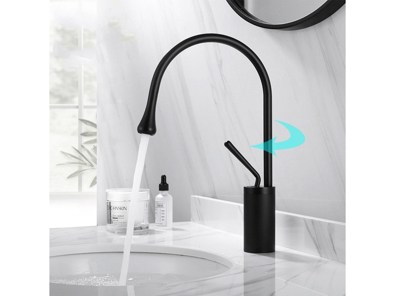  Robinet de salle de bain avec bras pivotant à 360° et design en forme de larme, mitigeur universel en laiton à poignée unique, profil bas  - Conforama C