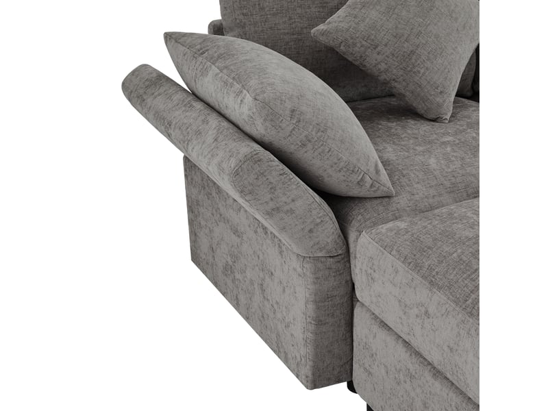 Canapé d’angle modulable en ul en chenille gris, 2 poufs, accoudoirs réglables, design cloud - Conforama E