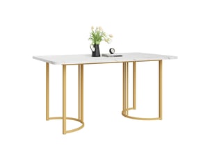 Table de séjour rectangulaire fixe blanc+doré - 80x140-140max. Cm mdf