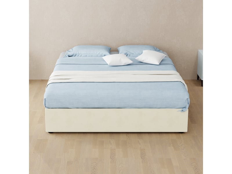  Lit coffre 140x200, 2 places, avec vérins à gaz, velours beige, design moderne  - Conforama W