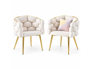 Chaise de salle à manger lot de 2 avec dossier rembourré et pieds avant réglables en velours beige, 44 × 41 × 74 cm